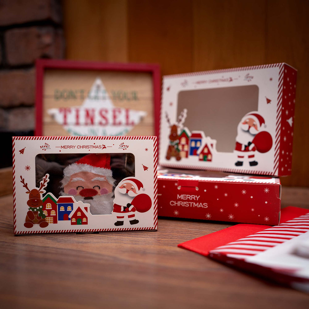 Festive Gift Window Boxes with Santa and Reindeer Pack of 12 (Sizes Available)