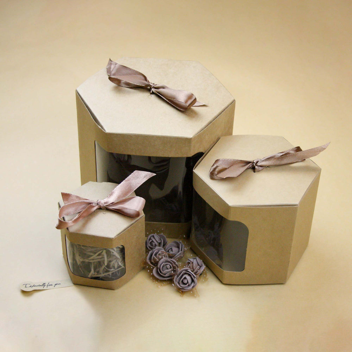 Brown Hexagon Kraft Gift Boxes Pack of 12 (Sizes Available)