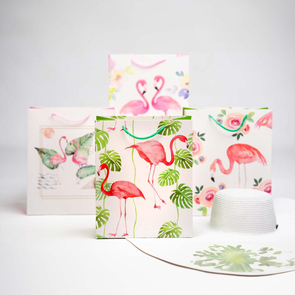 Floral & Flamingo Print Gift Bags - Set Of 4, (Sizes Available)