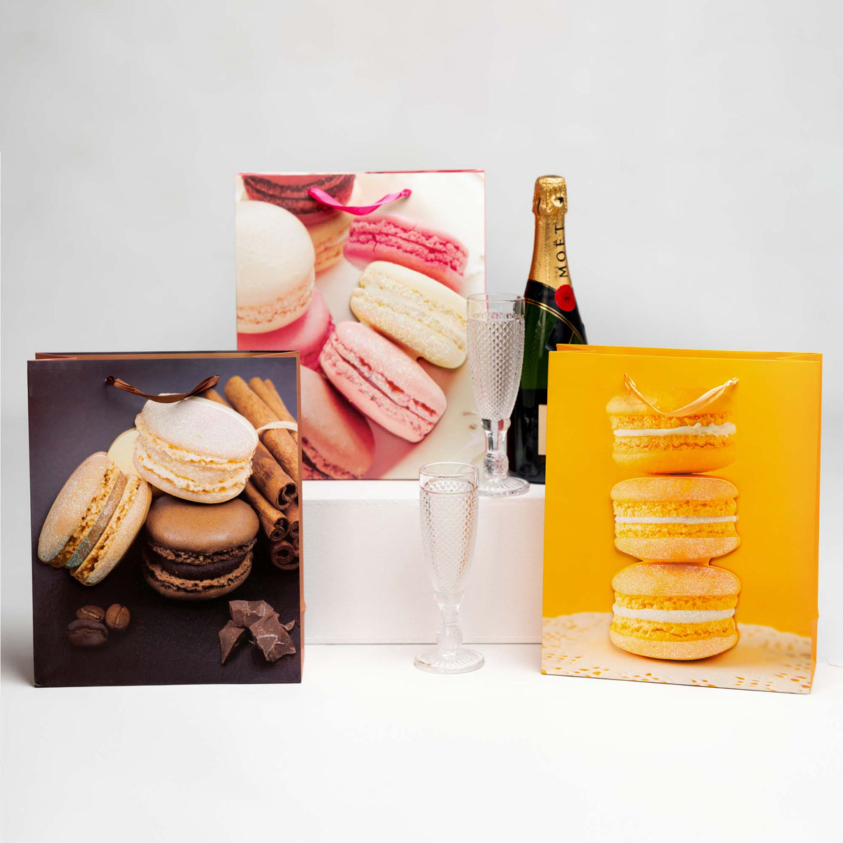 3D Macaron Print Gift Bags - Set Of 4 (Sizes Available)