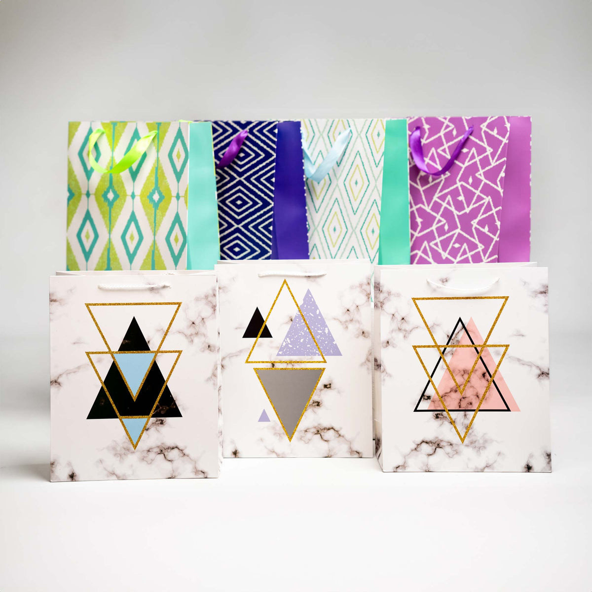 Marble Gift Bags With Geometric Patterns - Set Of 4, Assorted Designs (Sizes Available)