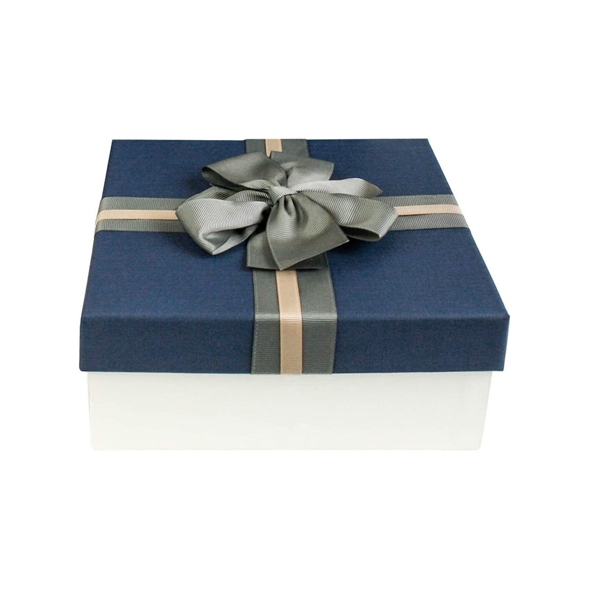 Single Cream/Blue Gift Boxes With Grey Satin Ribbon (Sizes Available)