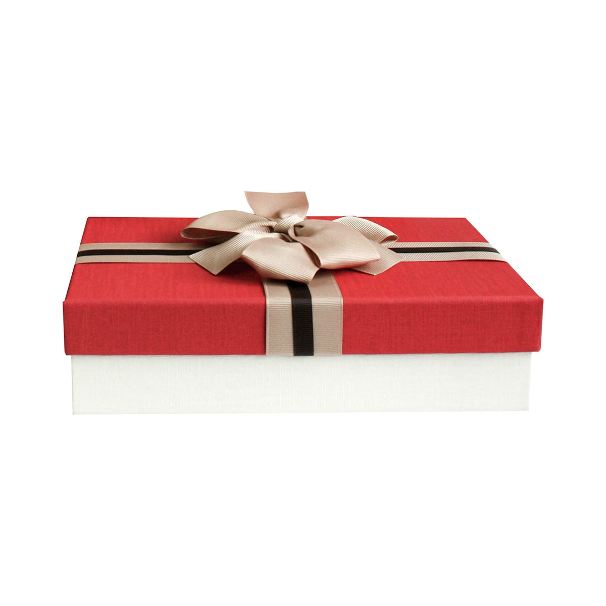 Single Cream/Red Gift Boxes With Brown Satin Ribbon (Sizes Available)