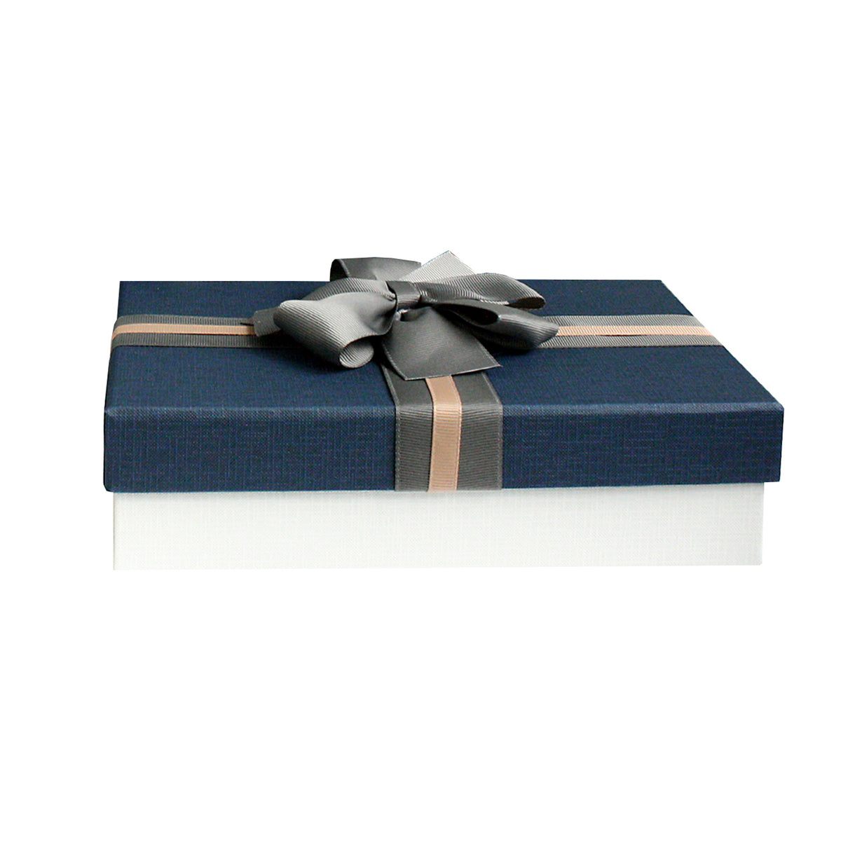 Single Cream/Blue Gift Boxes With Grey Satin Ribbon (Sizes Available)