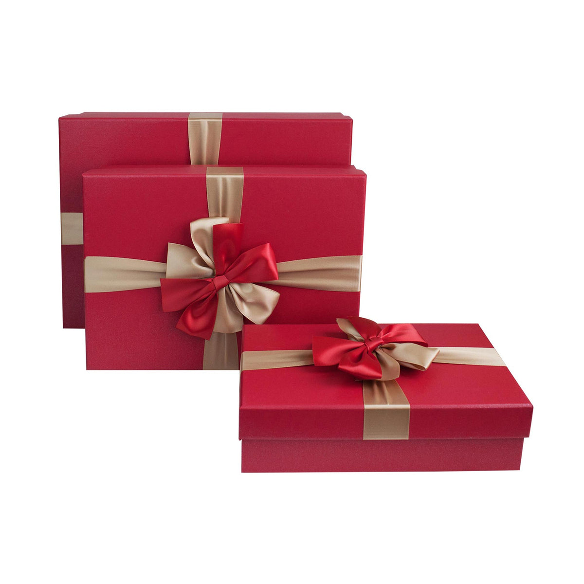 Set of 3 Red Gift Boxes with Cream Satin Ribbon (Sizes Available)