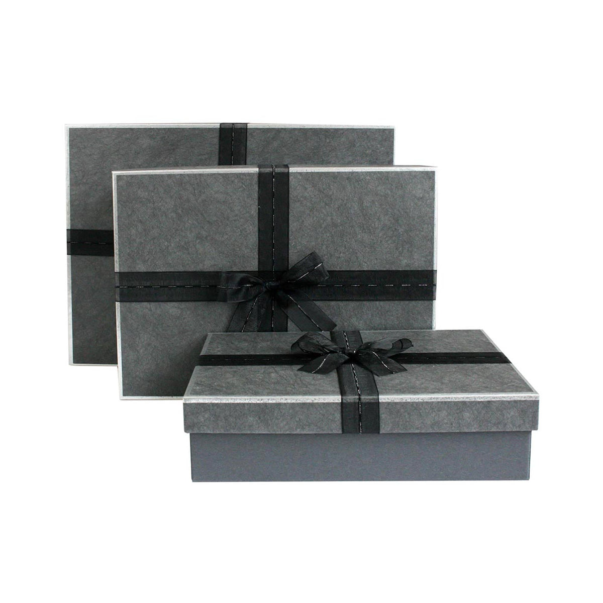 Set of 3 Dark Grey / Black Ribbon Gift Box