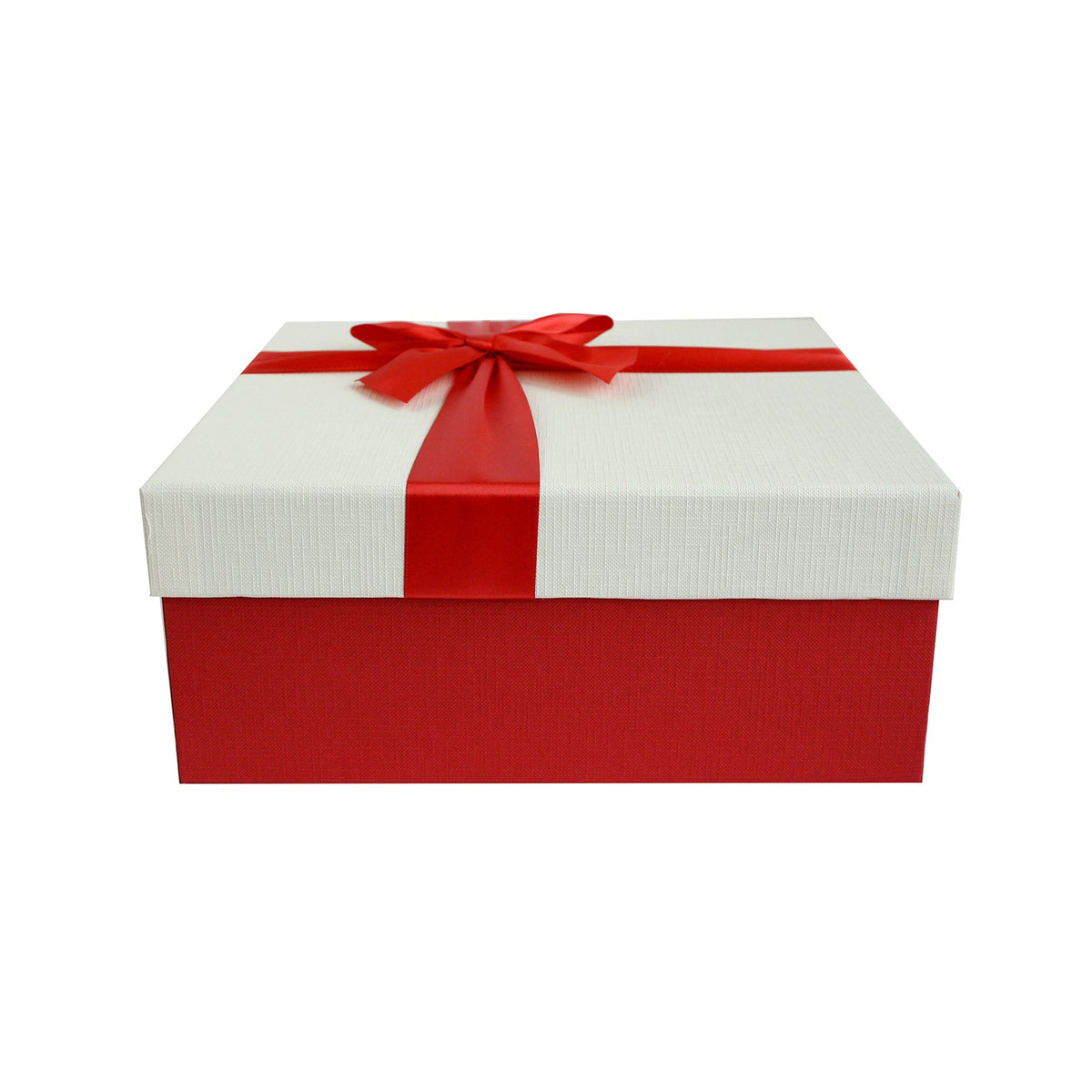 Single White Gift Box With Red Satin Ribbon (Sizes Available)