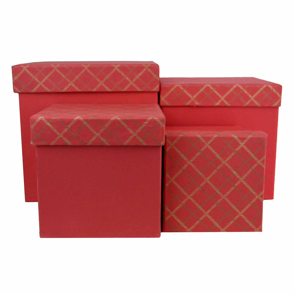 Handcrafted Chequered Red Gift Boxes - Set of 4