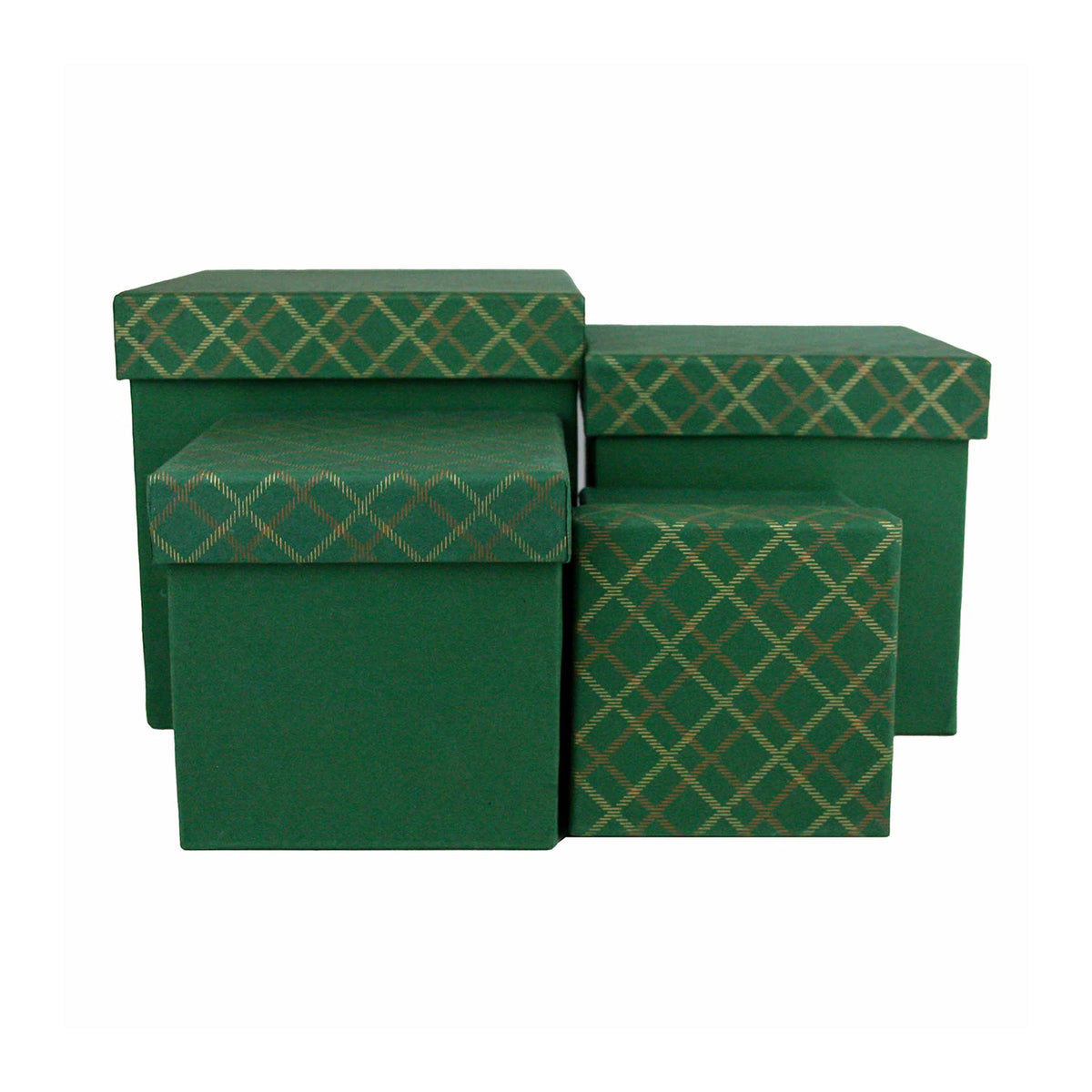 Handcrafted Chequered Green Gift Boxes  - Set of 4 (Sizes Available)