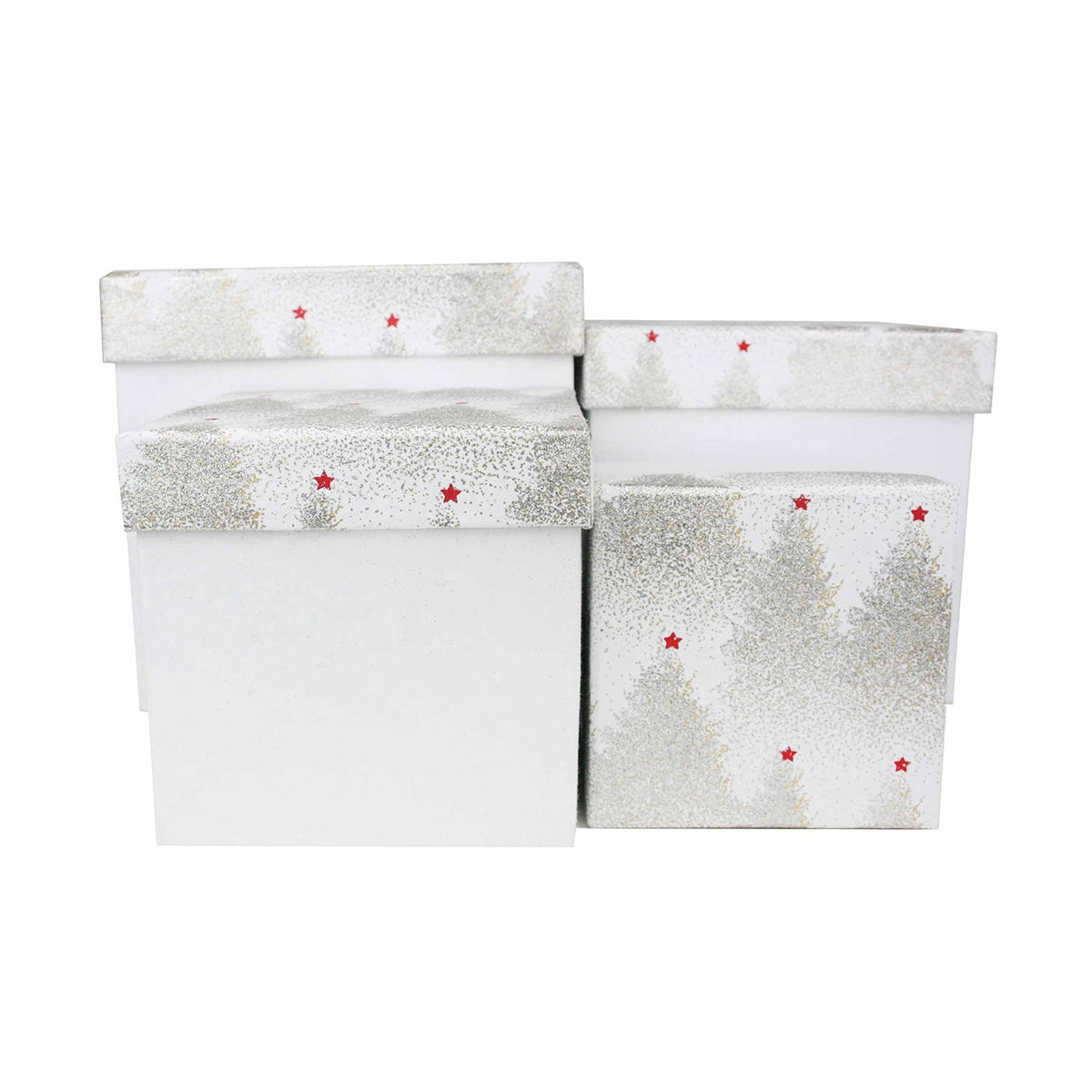 Set of 4 Handmade Glitter White Gift Boxes