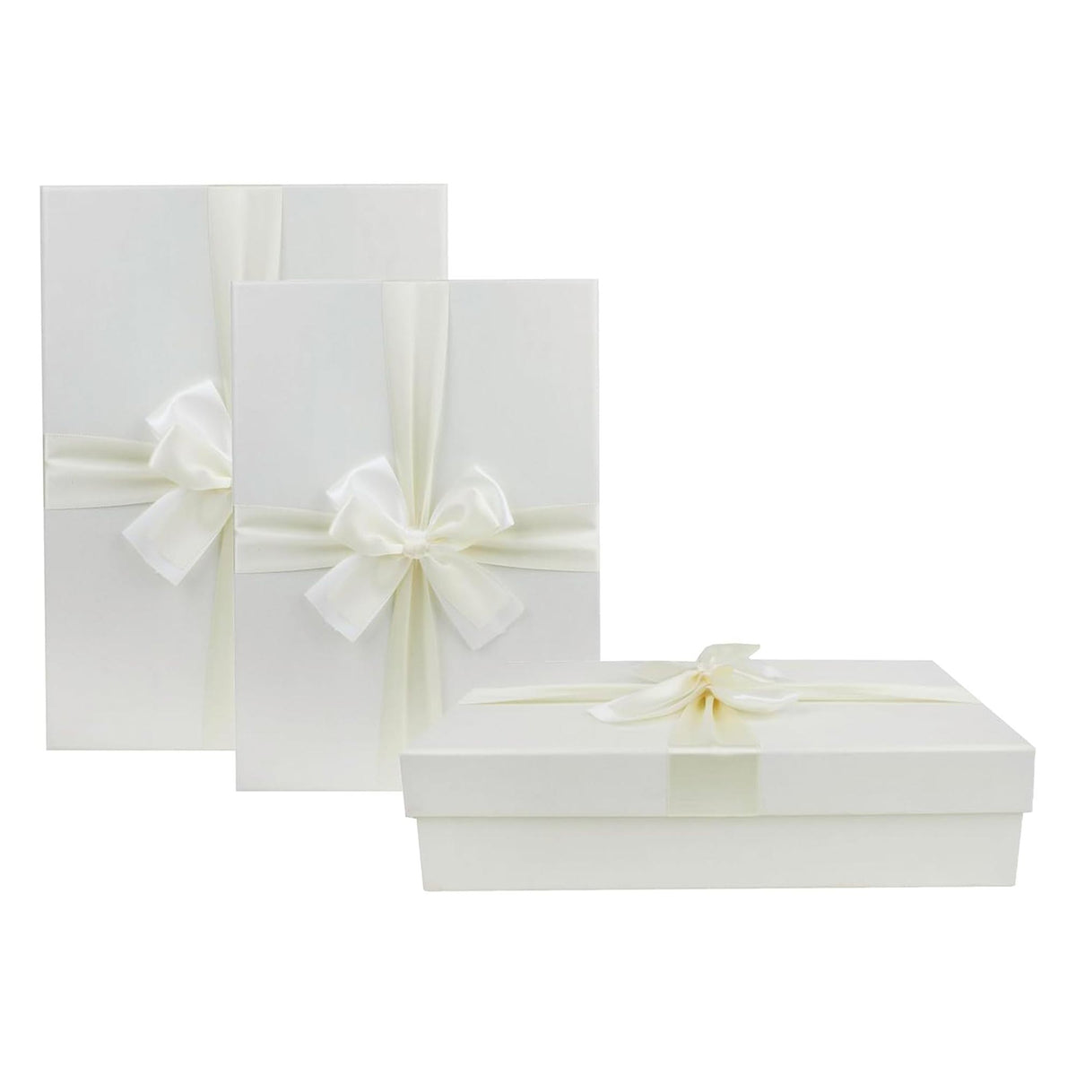 Set of 3 Ivory Gift Boxes with Cream Satin Ribbon (Sizes Available)