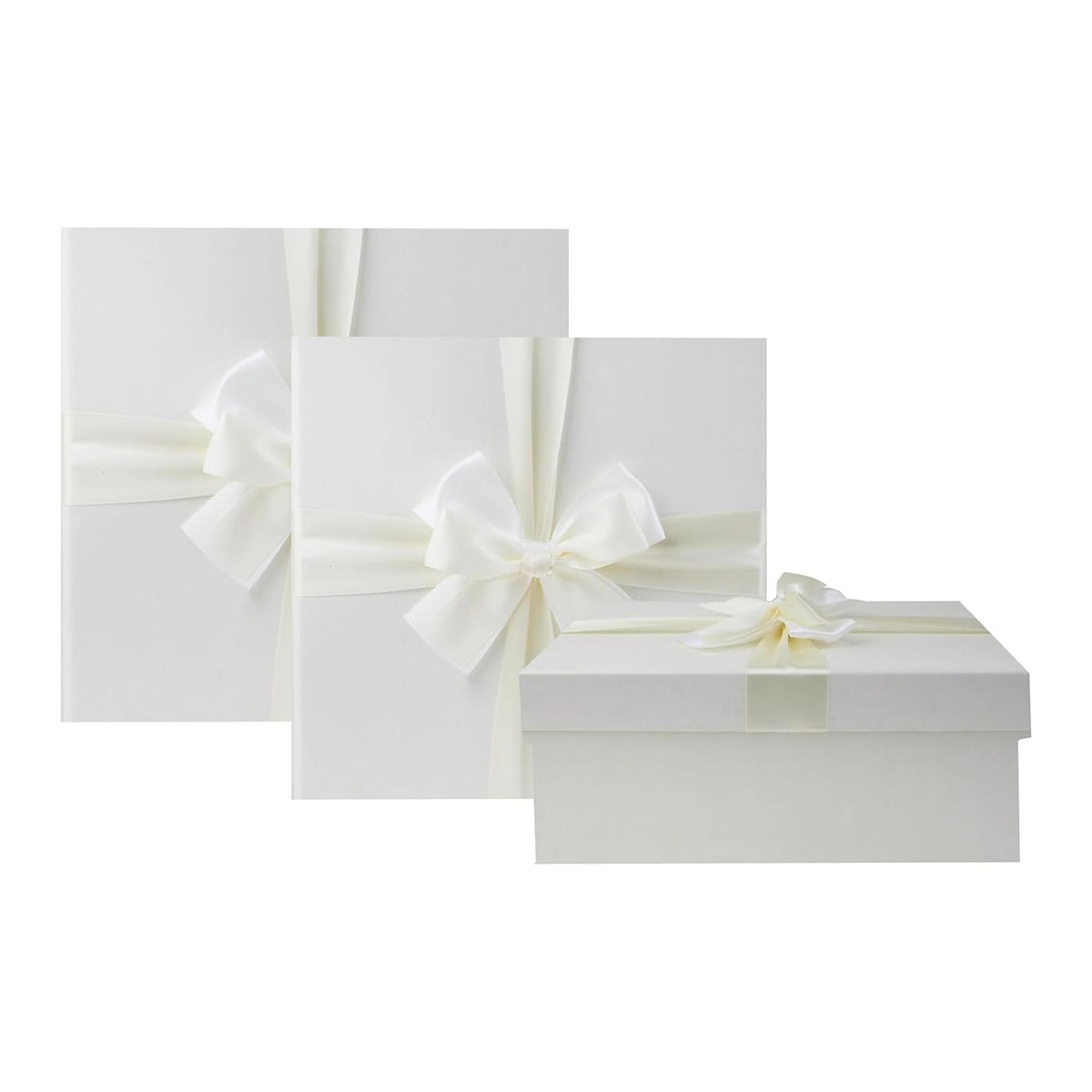 Set of 3 Ivory Gift Boxes With Cream Satin Ribbon (Sizes Available)
