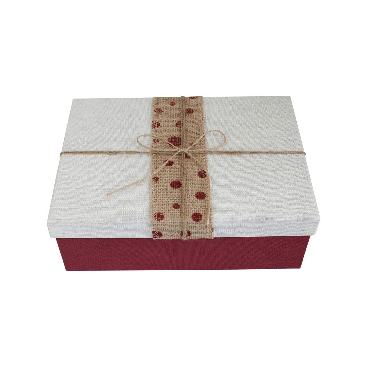 Single Red White Jute Bow Gift Box