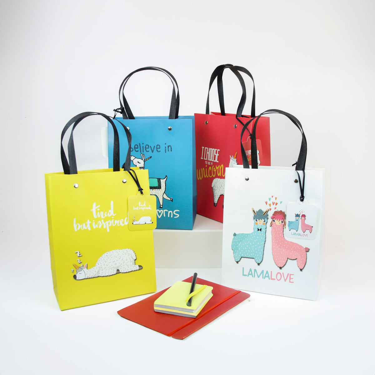 Luxury Llama Print Gift Bags - - Set Of 4 Assorted Colours (Sizes Available)
