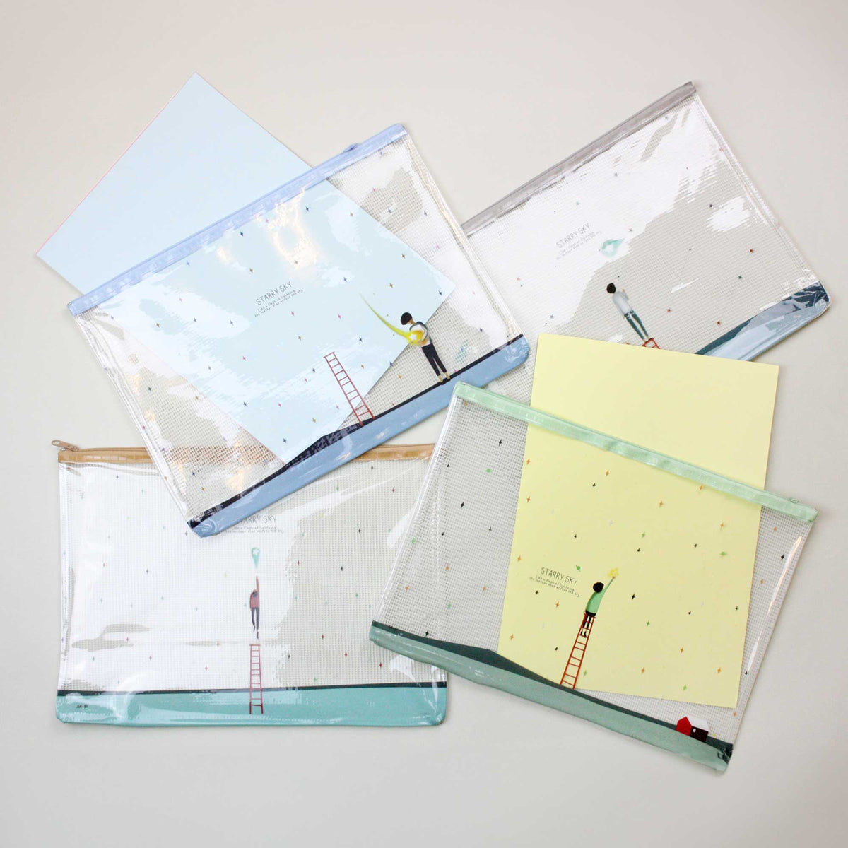 Starry Sky A4 Zipper Document Pouches - Pack of 4
