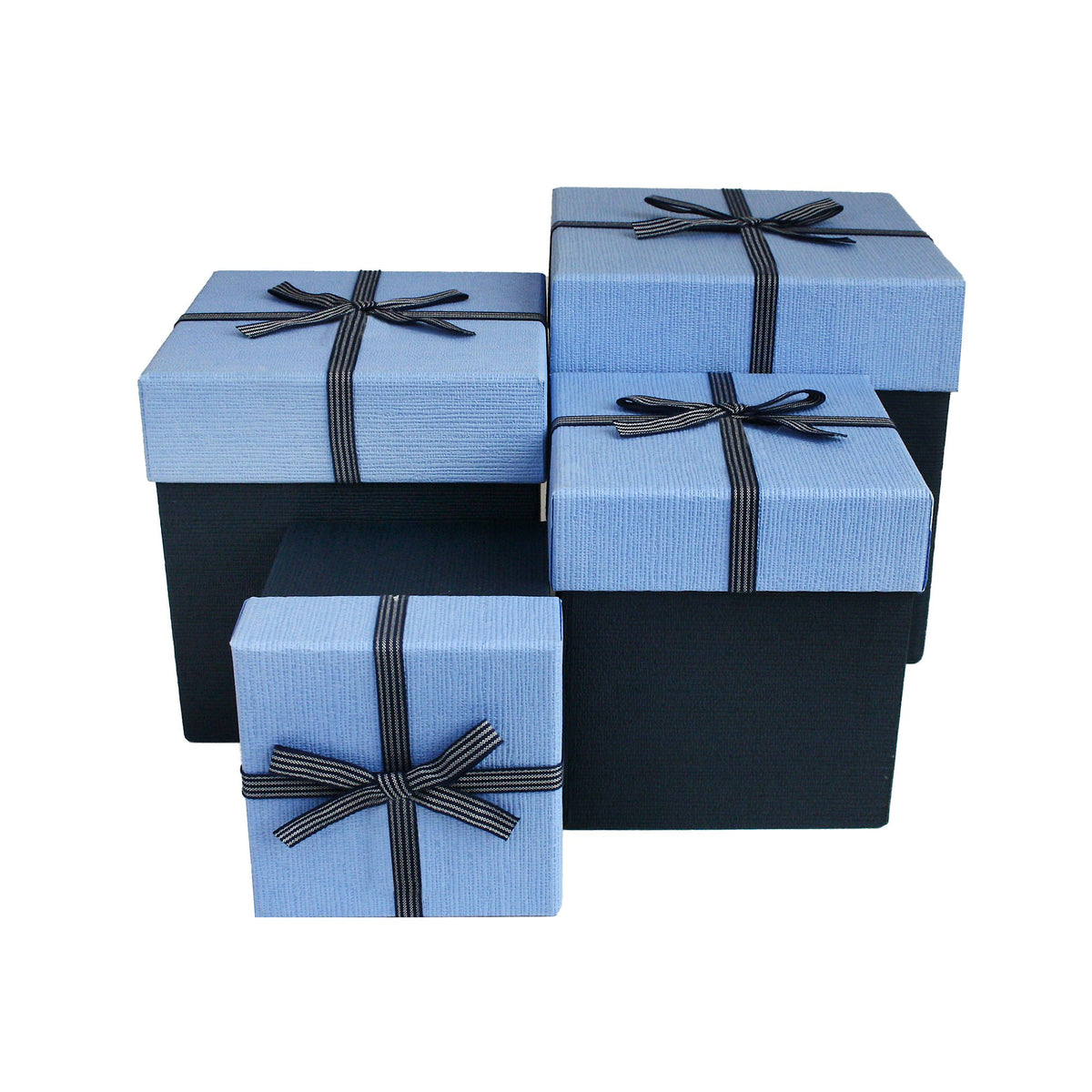 Set of 4 Dark Blue Gift Box with Striped Bow Ribbon