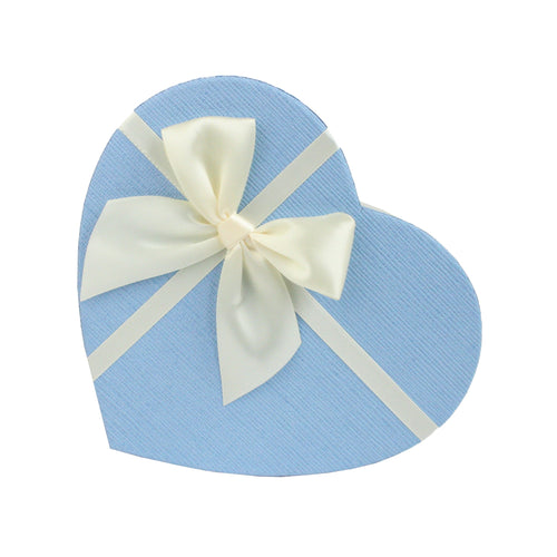 Set of 3 Heart Blue Gift Boxes With White Satin Ribbon