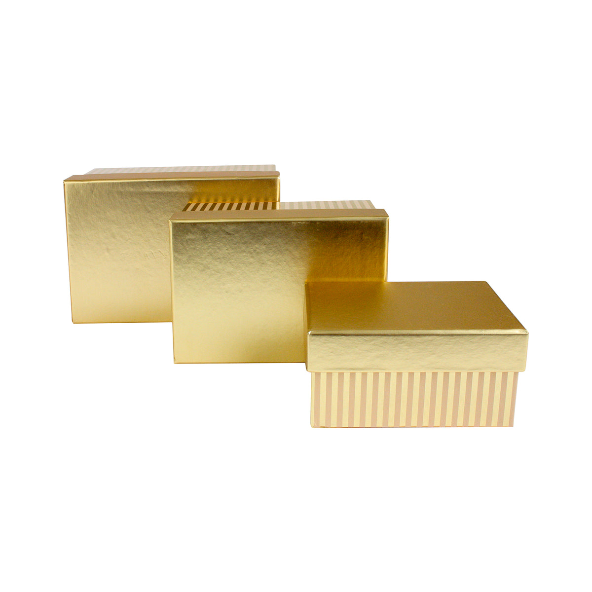 Set of 3 Metallic Gold Stripes Gift Boxes