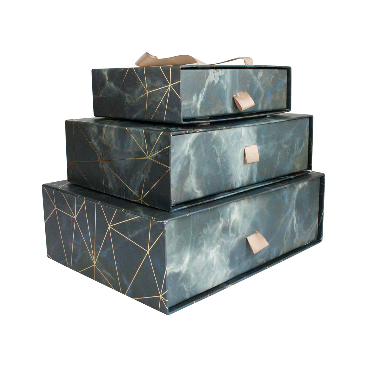 Set of 3 Blue/Grey Marble Print Gift Boxes