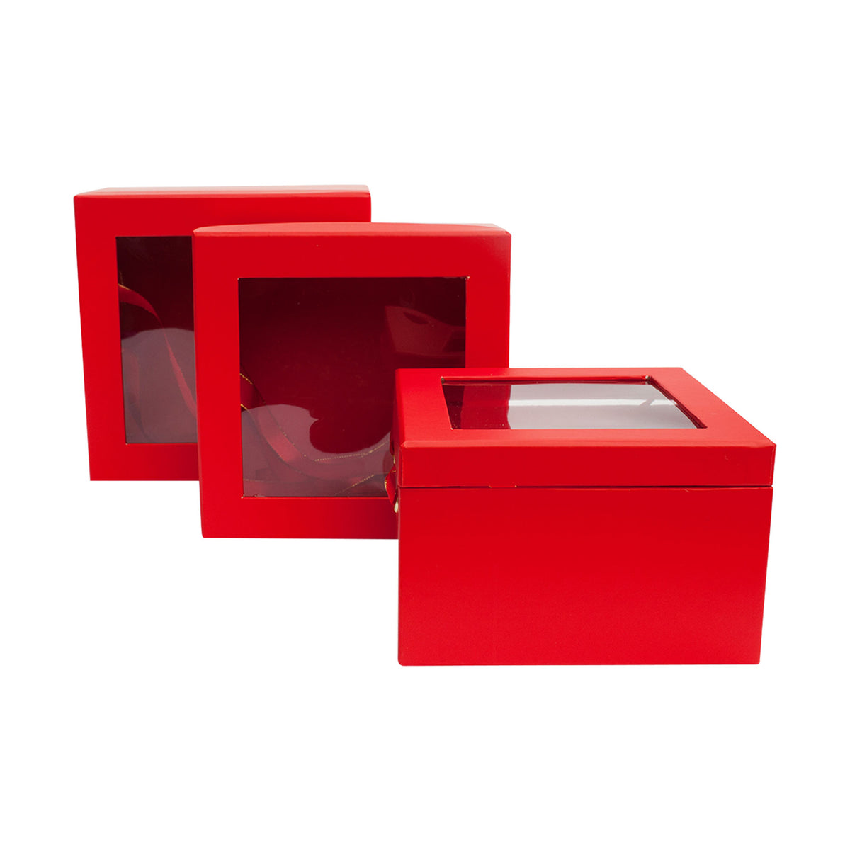 Set Of 3 Red Transparent Top Gift Box
