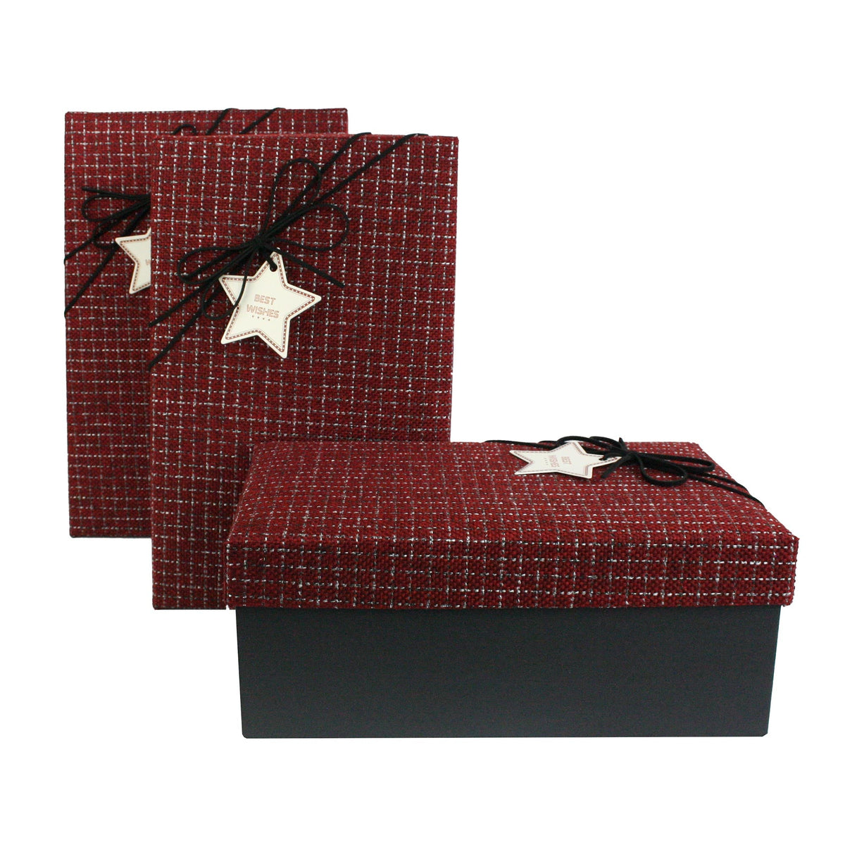 Set of 3 Black with Suede Decorative Ribbon Gift Boxes