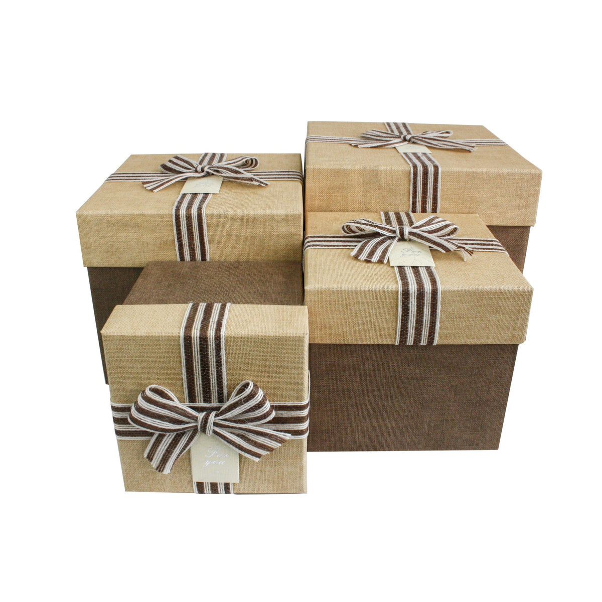 Set of 4 Dark Brown Gift Box with Striped Bow Ribbon