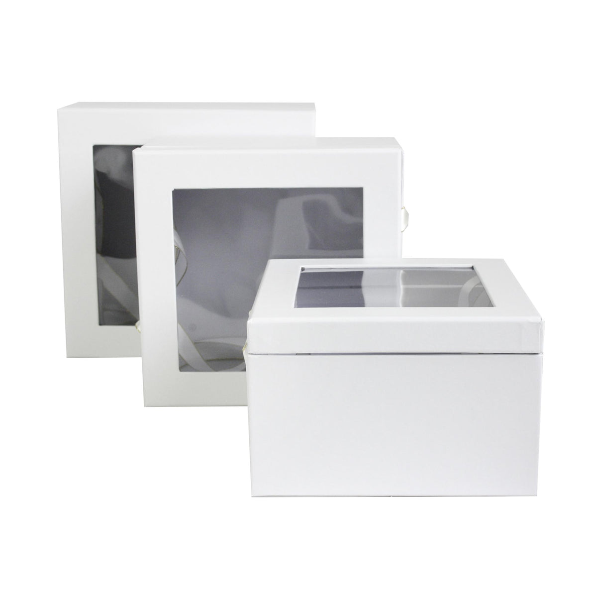 Set Of 3 White Transparent Top Gift Box