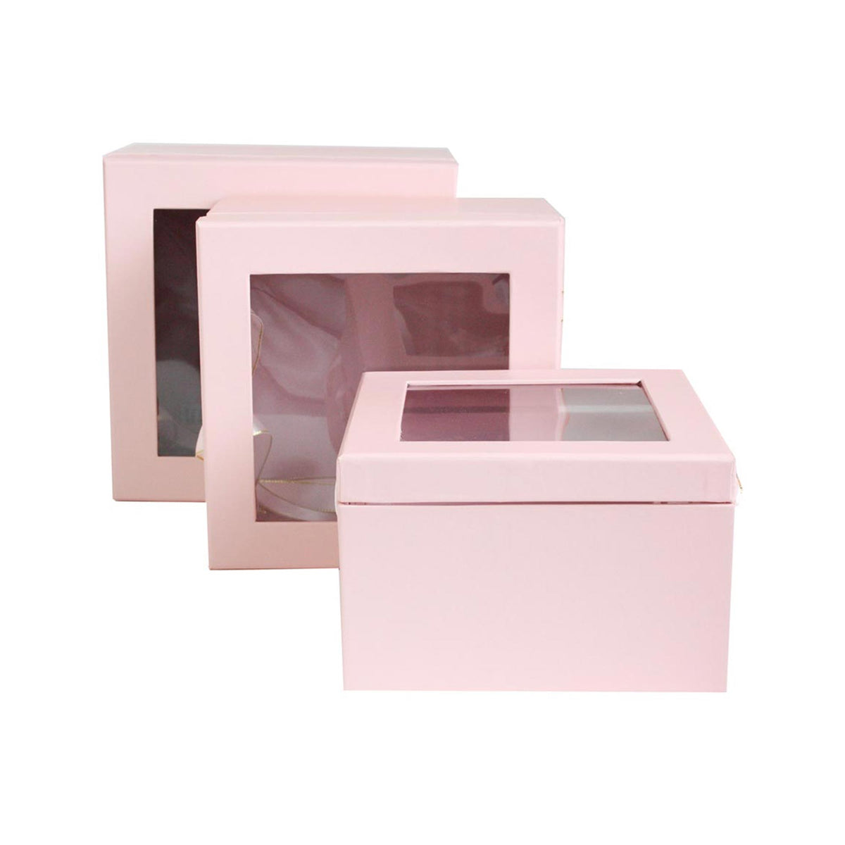 Set Of 3 Baby Pink Transparent Top Gift Boxes