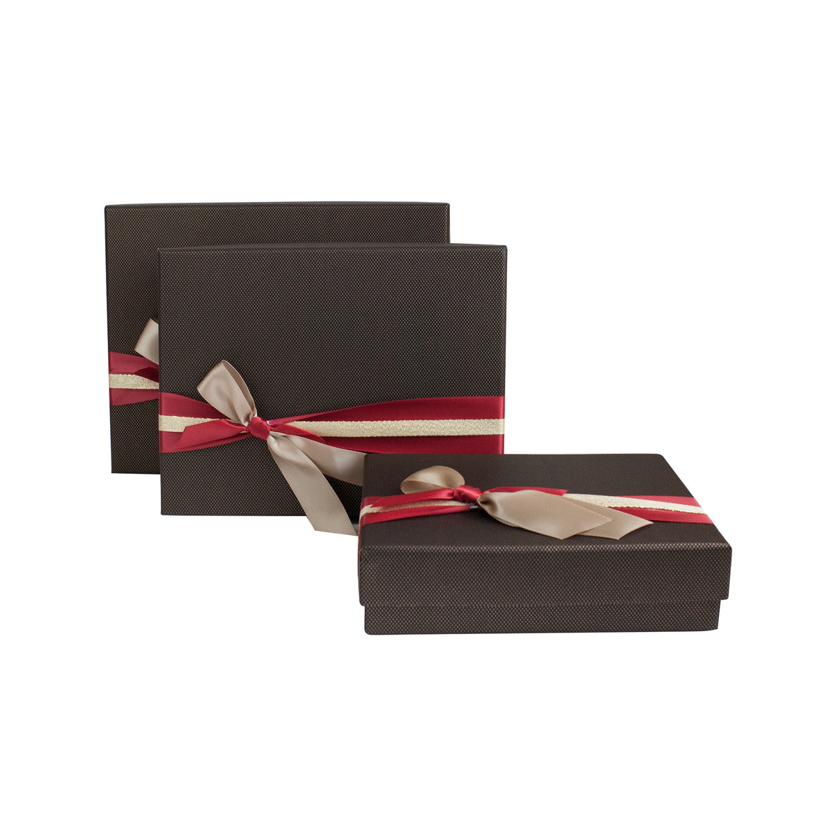 Set of 3 Brown Gold Bow Gift Boxes (Sizes Available)