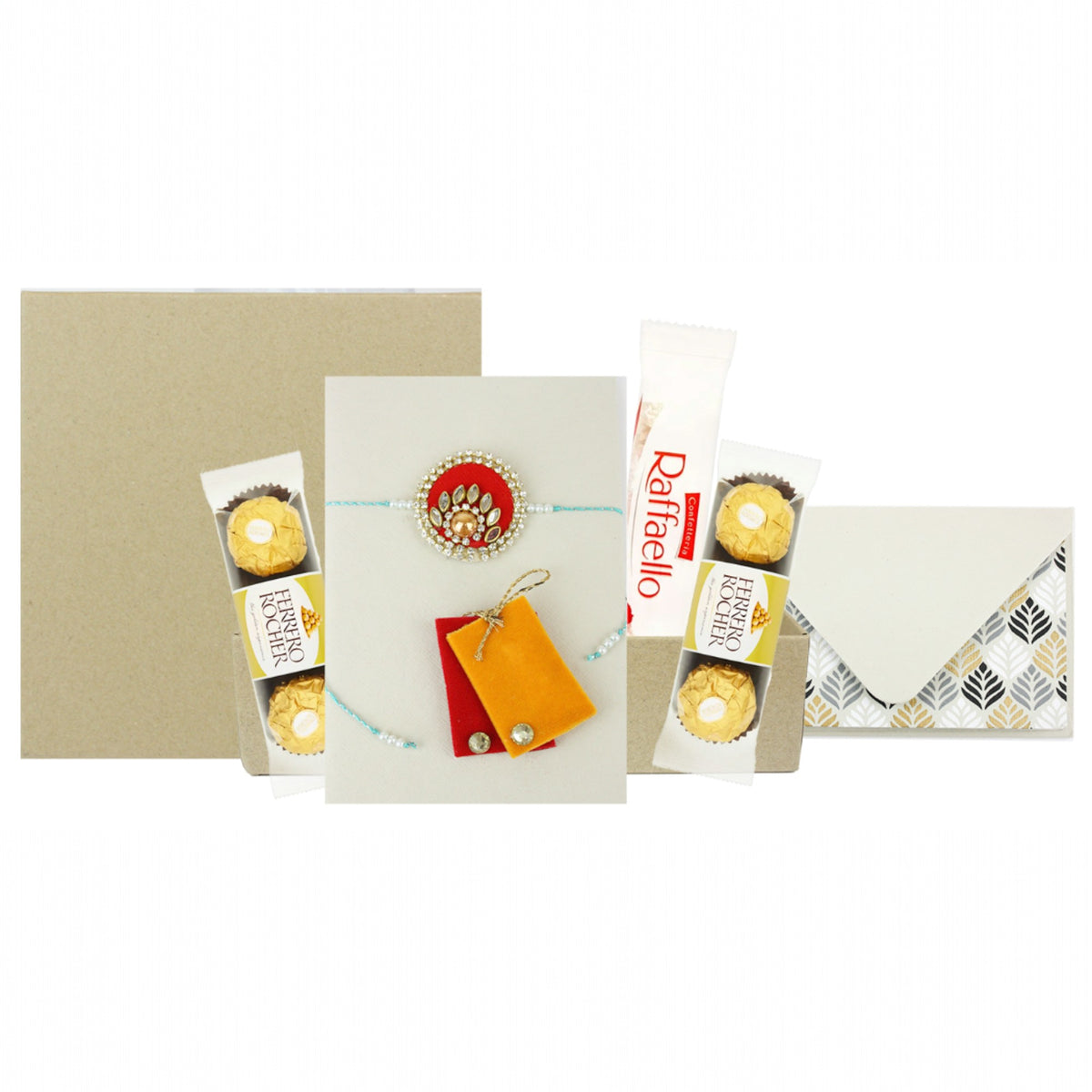 Classic Rakhi Hamper with Ferrero Rocher and Raffaello Treats