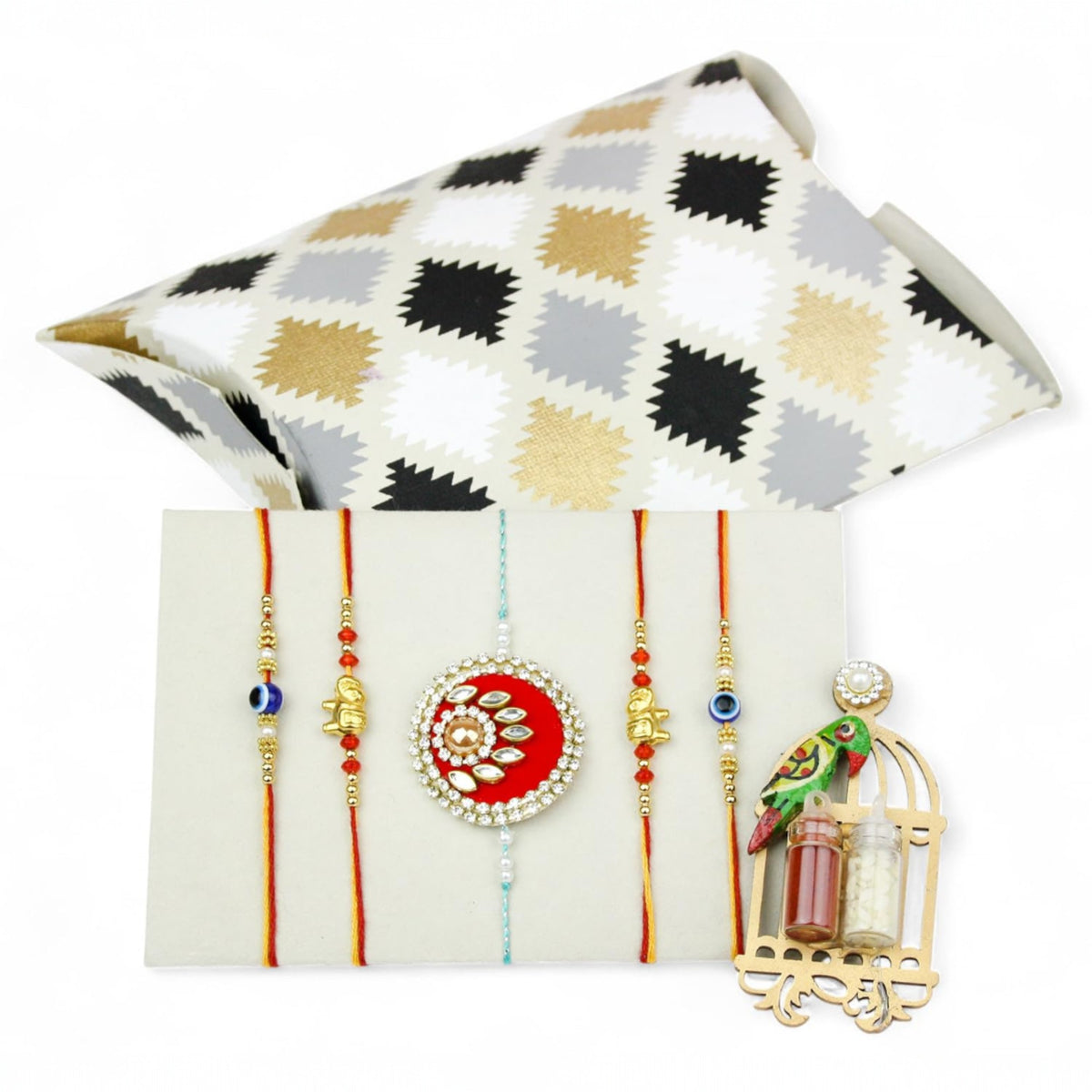 Pack of 5 Raksha Bandhan Rakhi with Roli Chawal & Pillow Gift Box