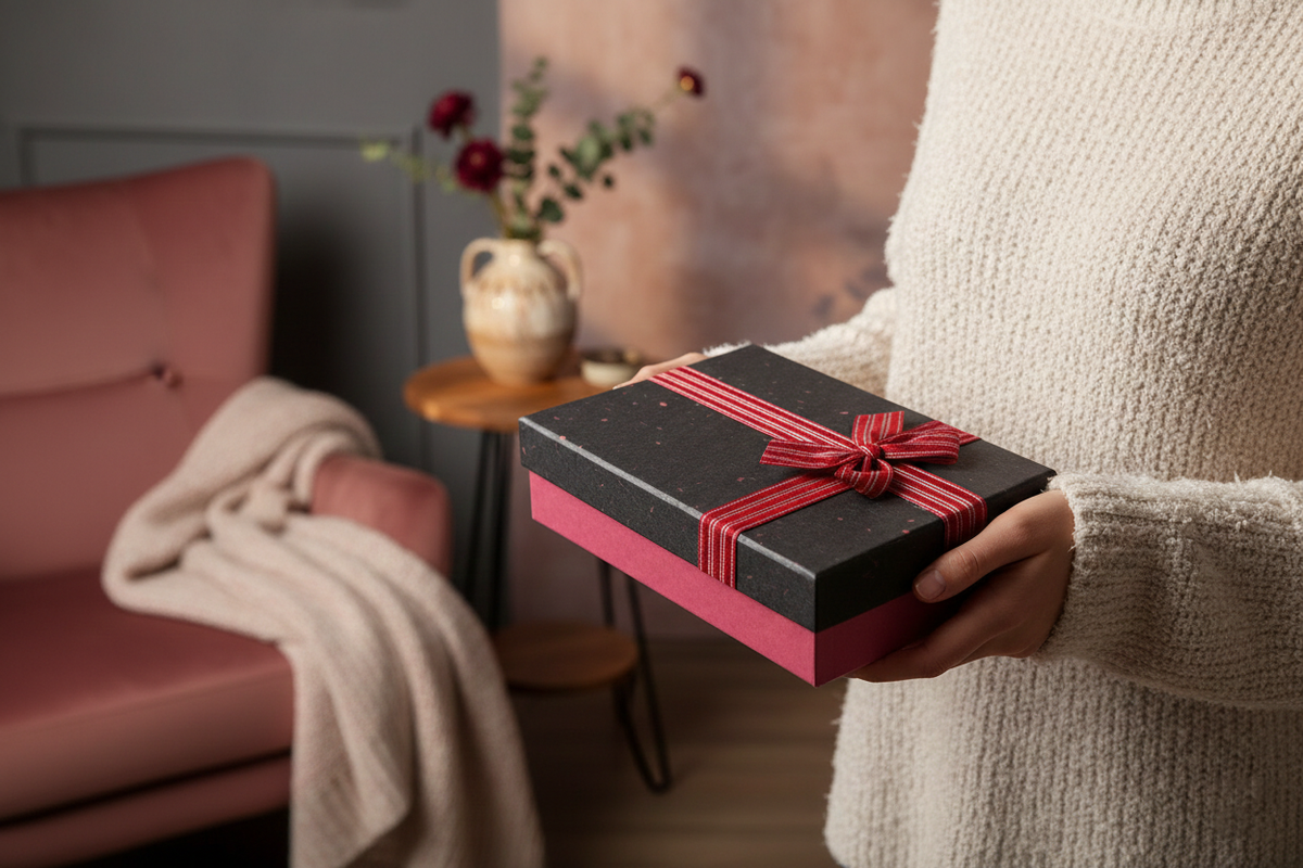 Textured Burgundy Box with Black Lid