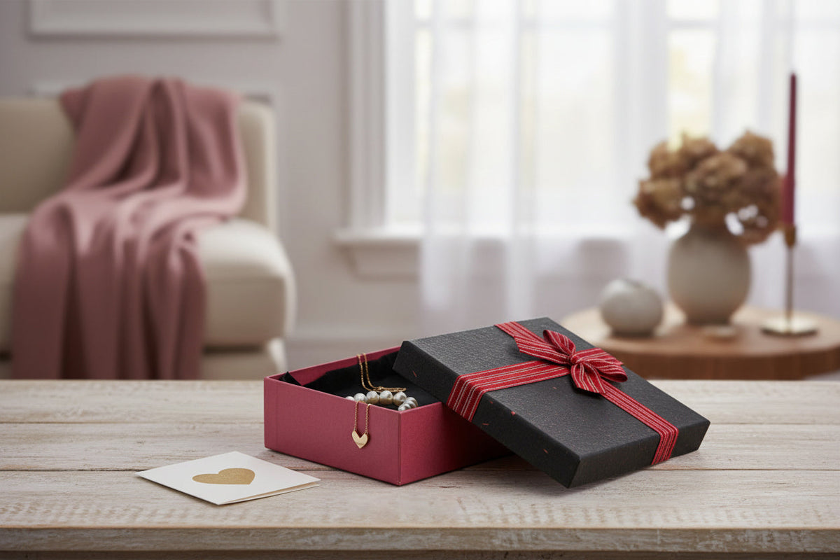 Open Textured Burgundy Box with Black Lid