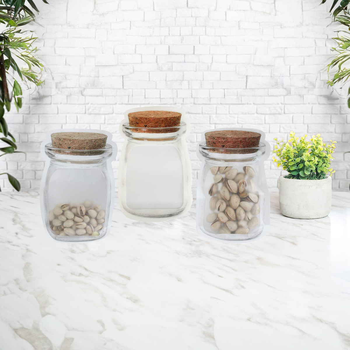Mason Jar-Shaped Resealable Snack  Bags - Pack of 50 (Sizes Available)