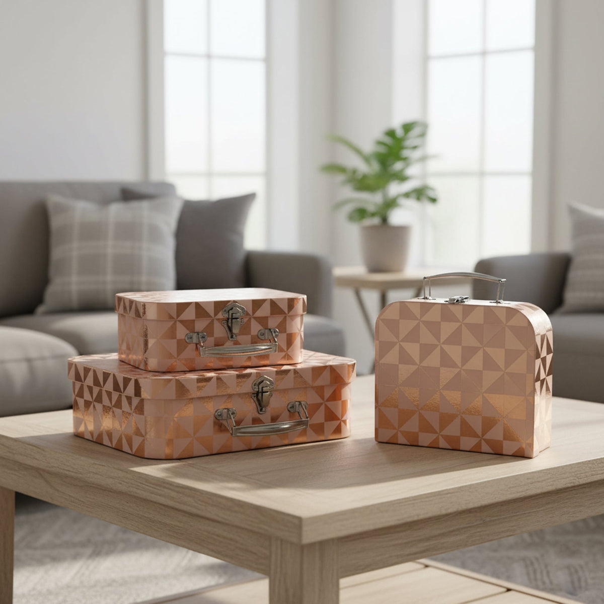 Luxury Rose Gold Foil Suitcase Style Gift Boxes - Set of 3 In Stock on 30/09/2025