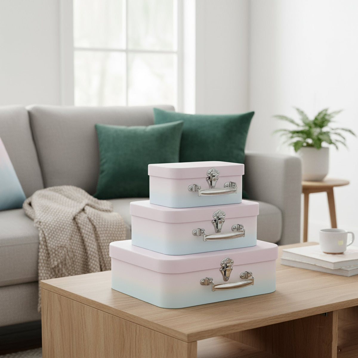 Luxury Pink Blue Ombre Suitcase Style Gift Boxes - Set of 3 In Stock on 30/09/2025