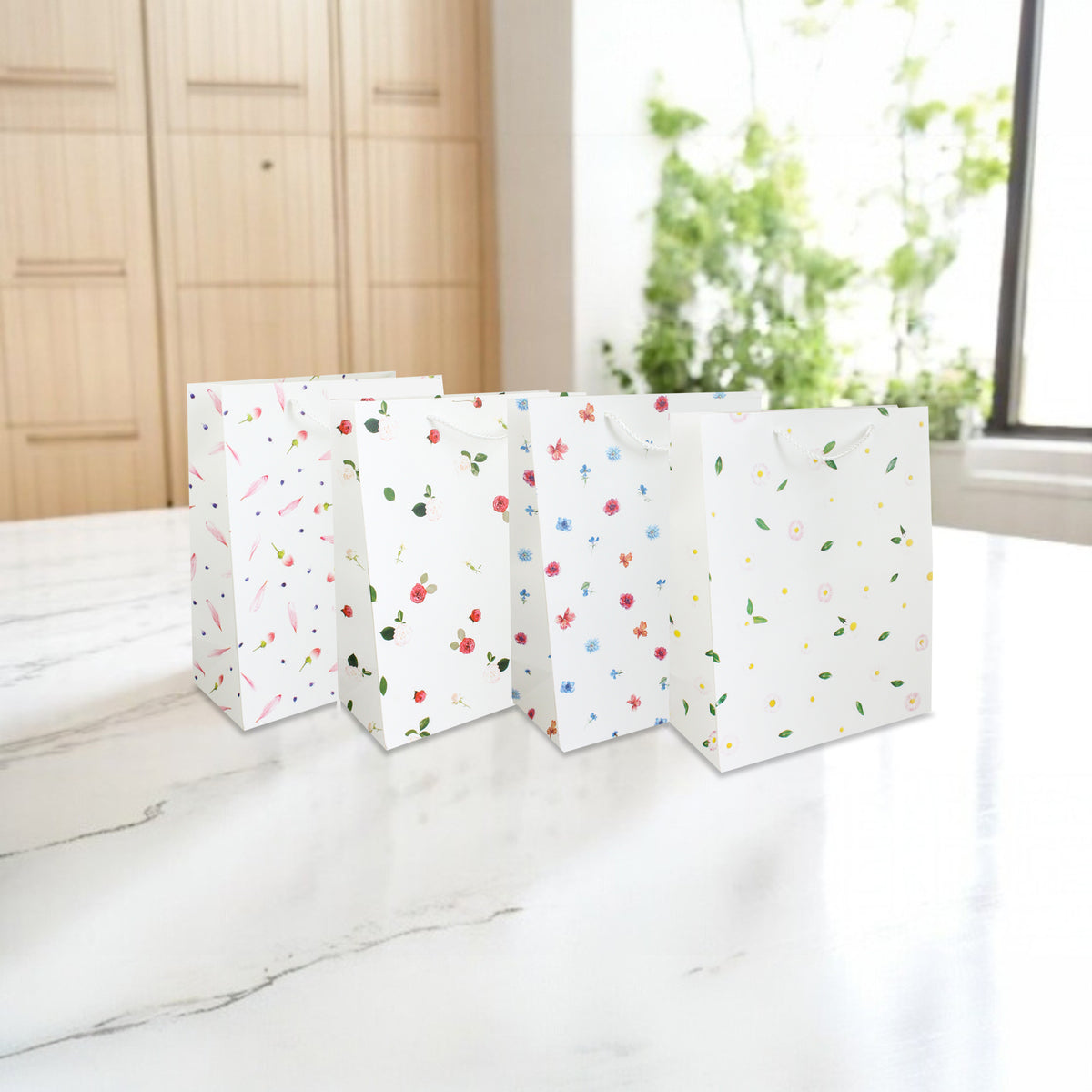 Spring Floral Gift Bags - Set Of 4 (Assorted Colours)