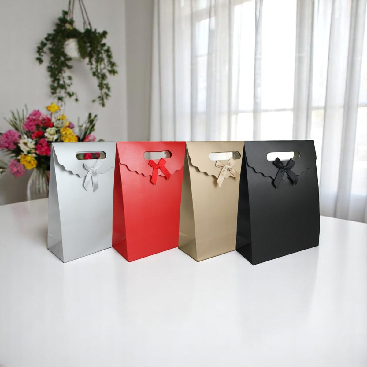 Luxury Matt Bags With Carry Handle And Bow - Pack Of 4 (Assorted Colours)