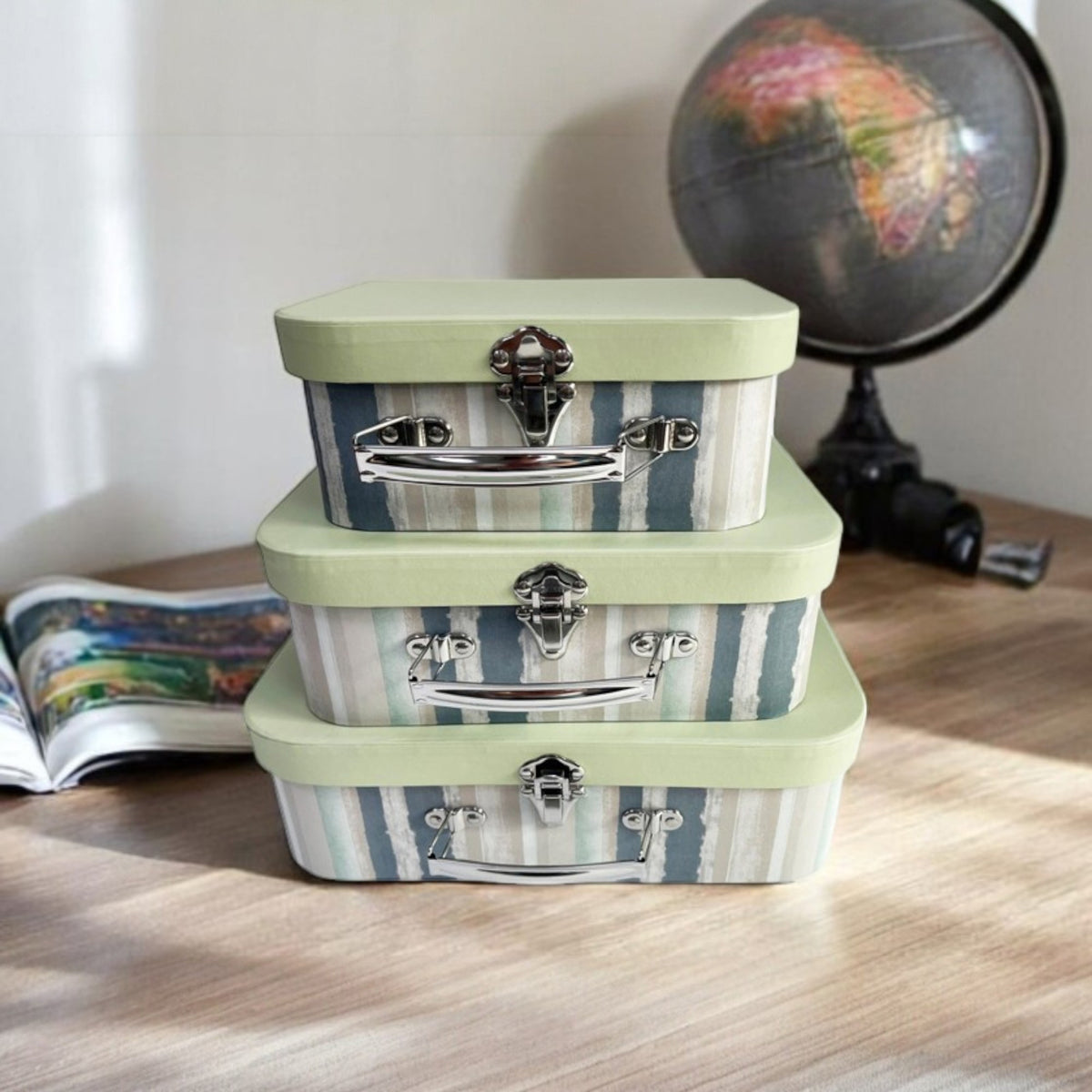 Elegant Multicolored Wall Paper Suitcase Style Gift Boxes - Set of 3