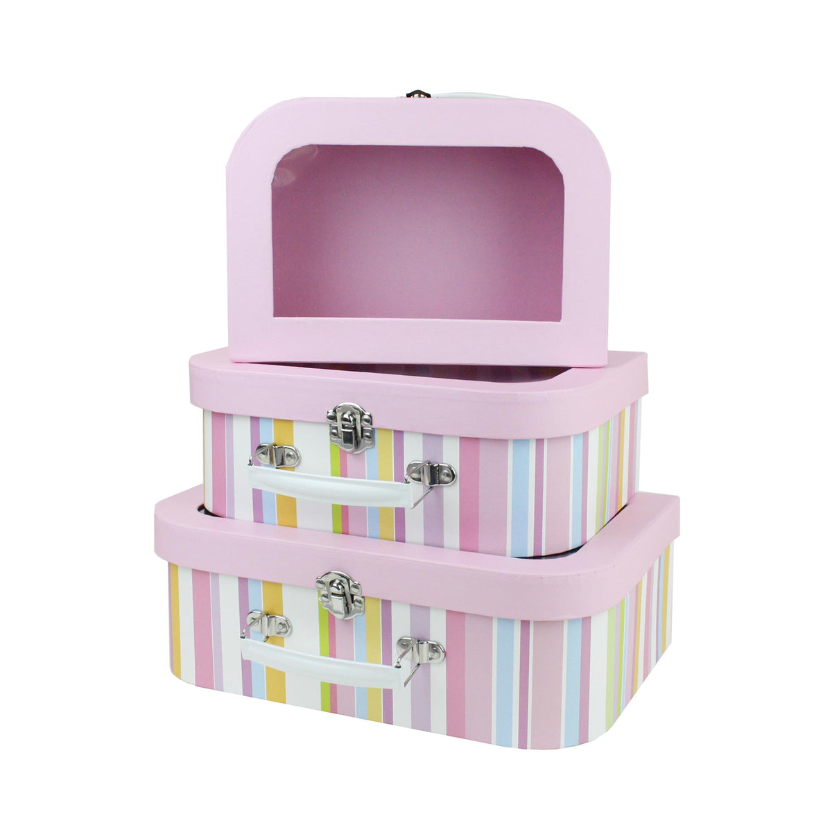 Set of 3 Multicoloured Stripes Suitcase Gift Box