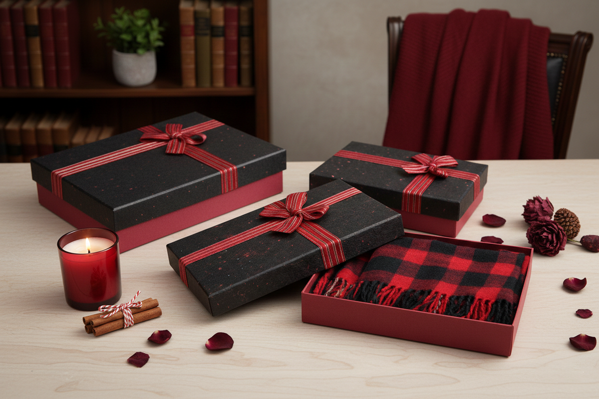 Textured Burgundy Box with Black Lid