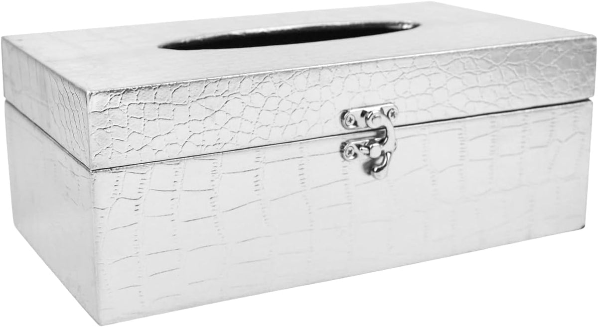 Faux Leather Croc Texture Tissue Box - Silver