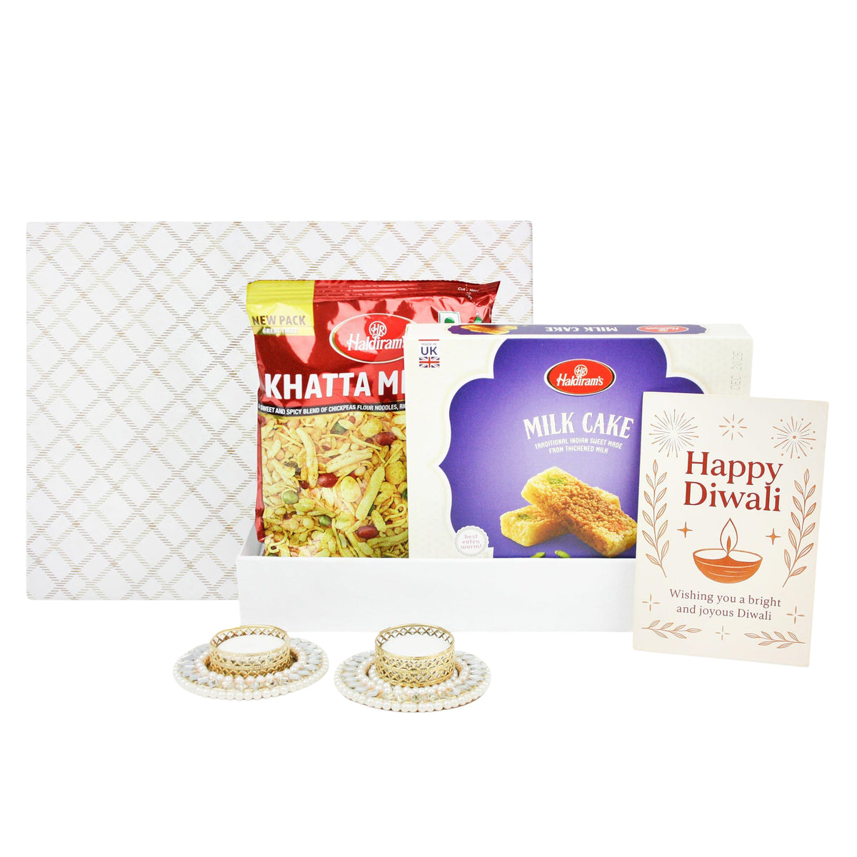 Traditional Indian Sweets & Savory Snacks with Decorative Tealight Holders, Greeting Card.