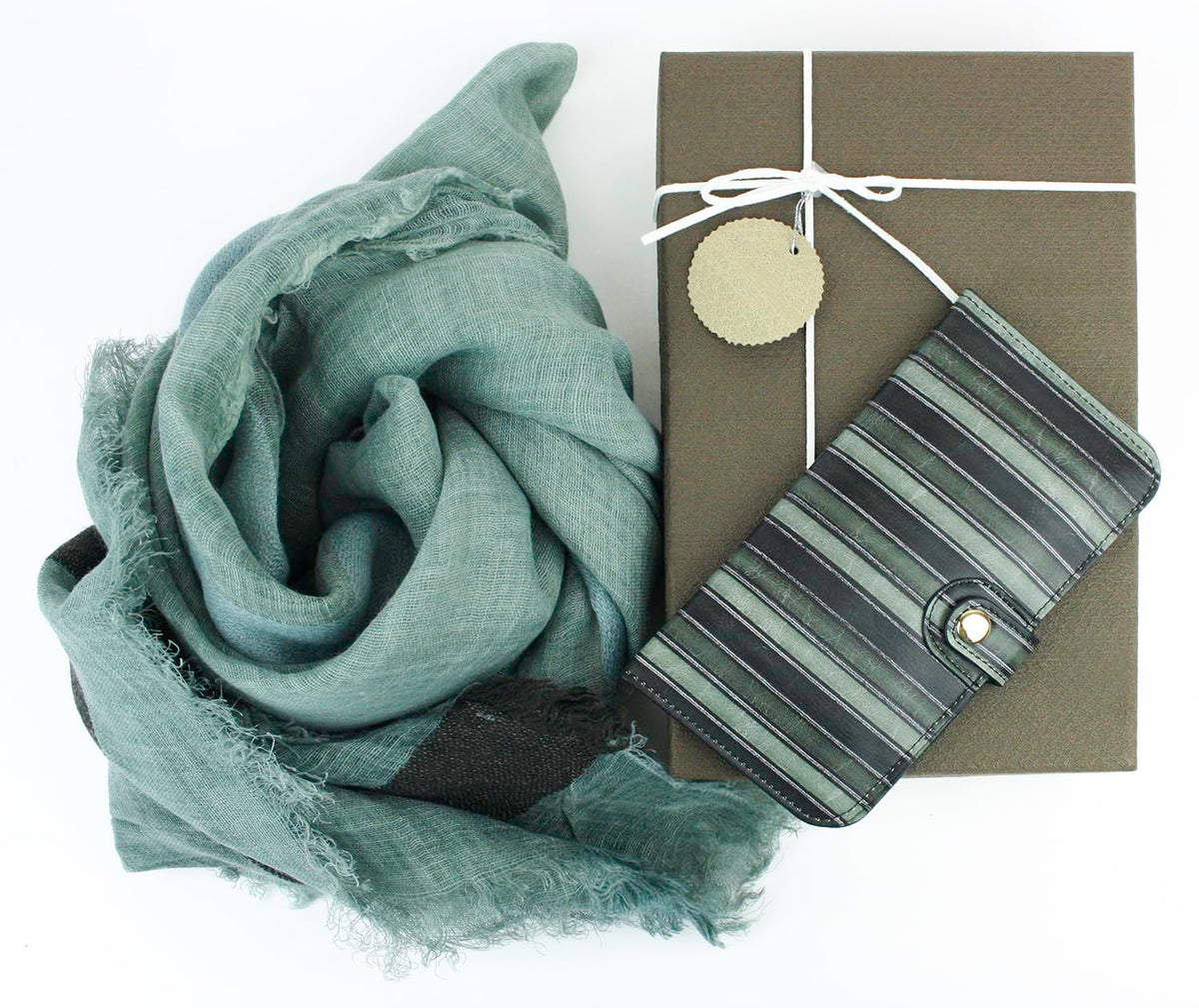Gift Set Wallet and  Black Striped Scarf in a Box.