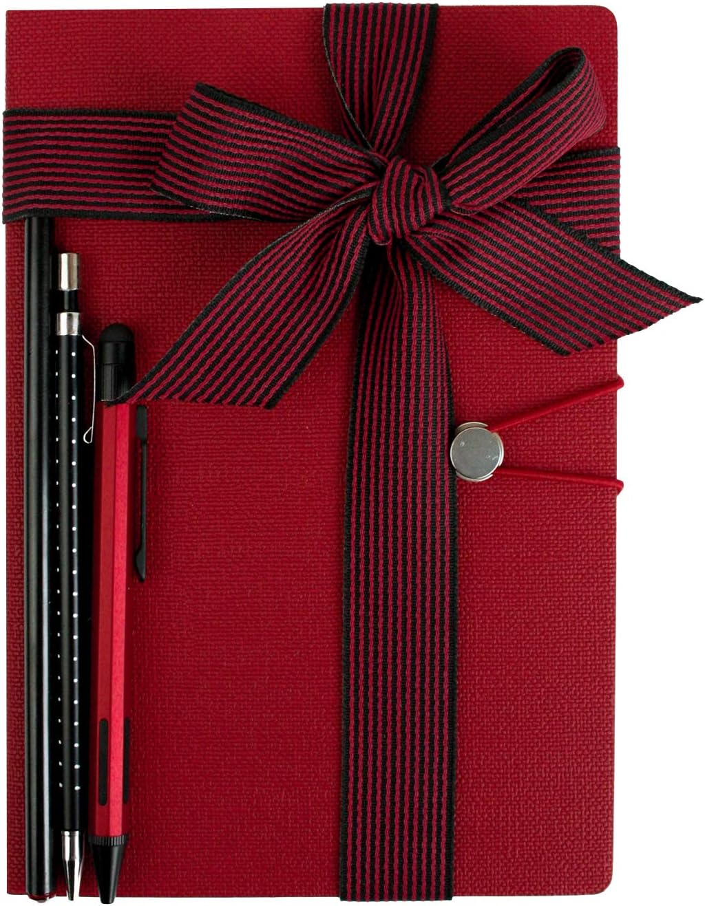 Cool Stationery Unique Gift Set with Textured Hardbound A5 Notebook Ballpoint Pen Mechanical Pencil in Ribbon - Red