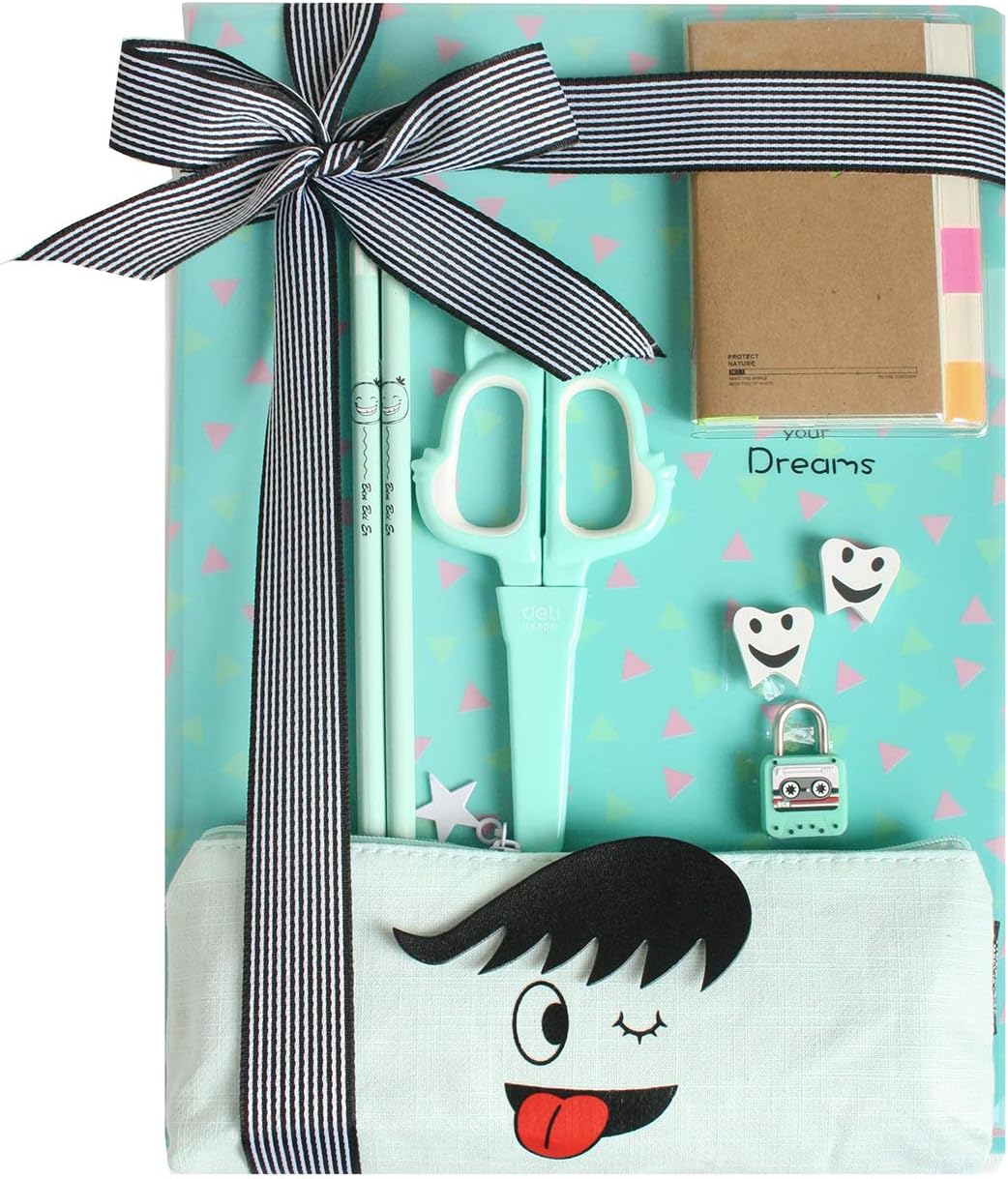 Premium Green & Black Stationery Gift Set Includes A7 Nature Notebook Document Folder Pencil Case Padlock & Accessories