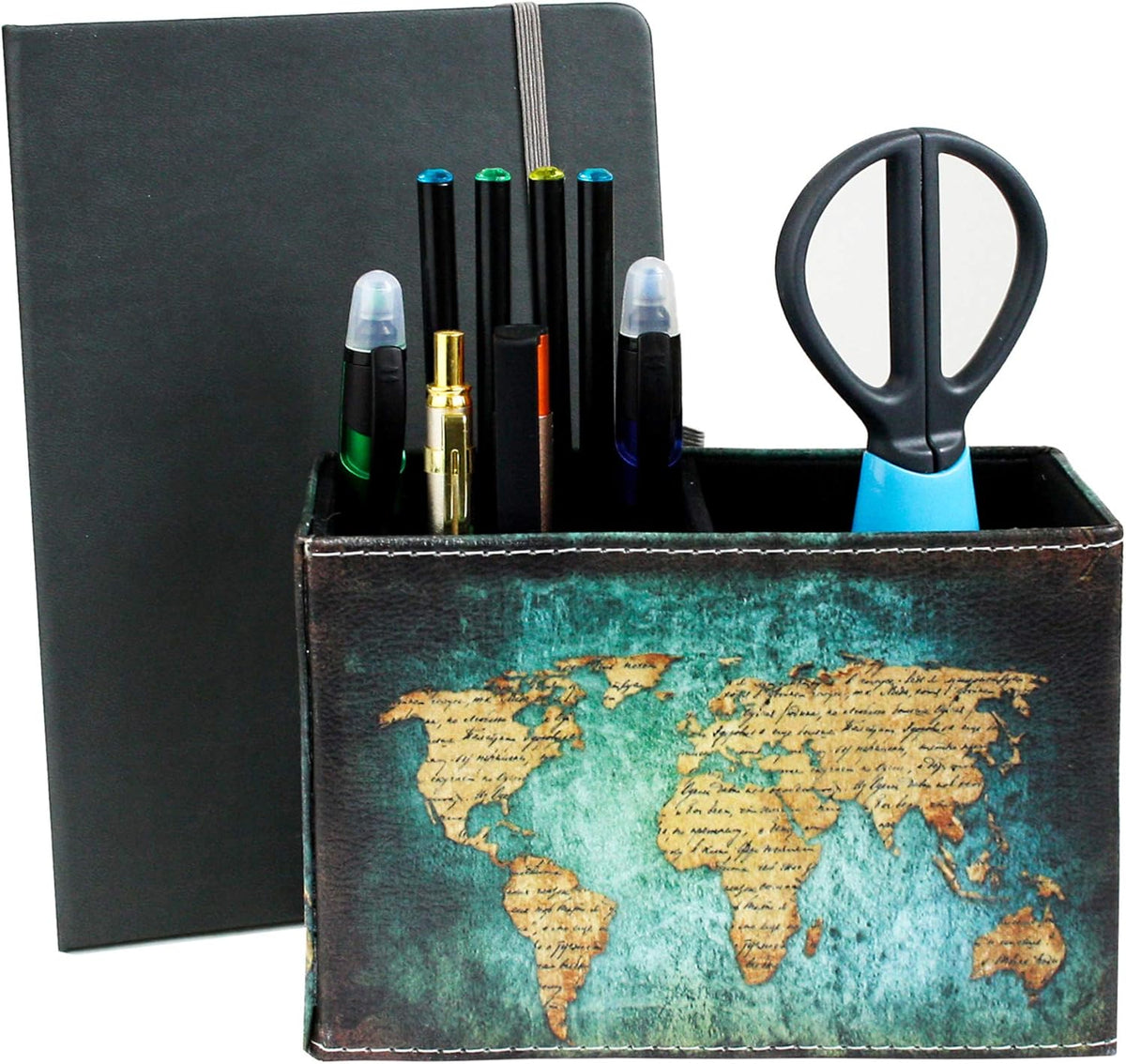 World Map Stationery Gift Set with Pen Stand, Journal & Writing Kit