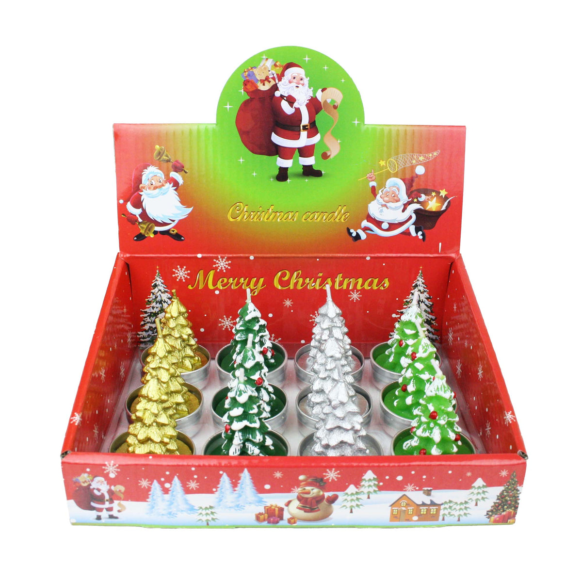 Assorted Christmas Tree Tea Light Candle - Pack of 12