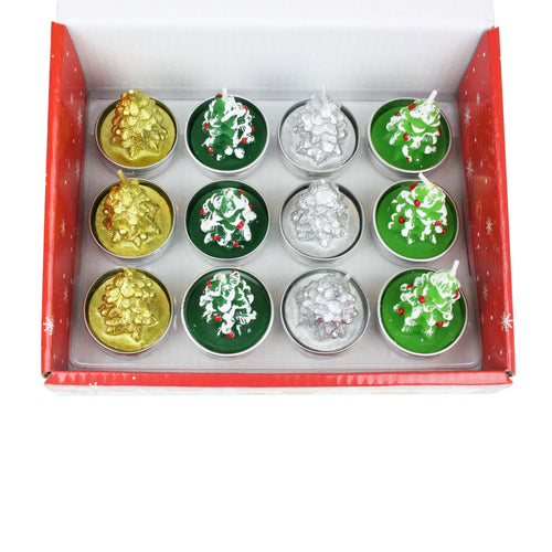 Assorted Christmas Tree Tea Light Candle - Pack of 12