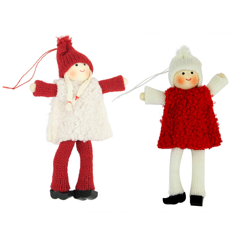 Red & White Girl Doll Felt Christmas Tree Decorations